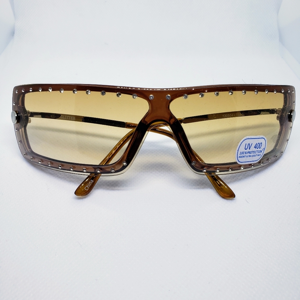 Brown Shield Sunglasses with Stud Accents - Women